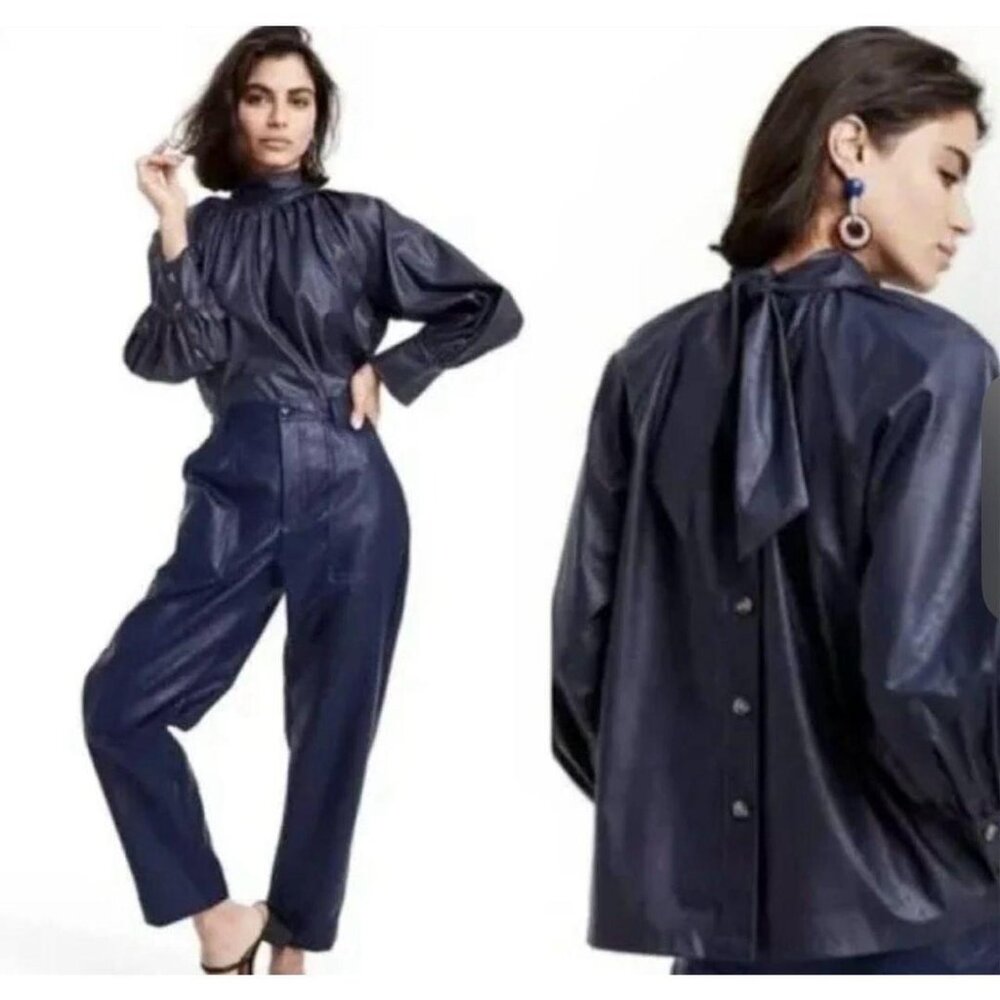 BLUE 💙💙💙FAUX leather Neck tie Top